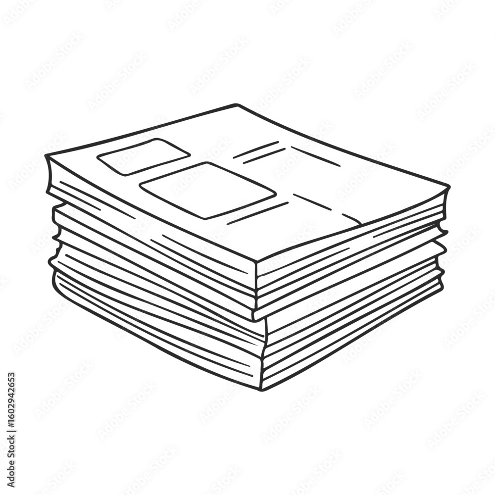 Poster stack of black and white cartoon magazines with sketchy line art design – stock vector icon in line 