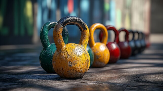 Kettlebell workout fitness training strength exercise equipment gym weights colorful kettlebells crossfit 101 silhouette