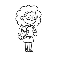 Fototapeta premium Cartoon style illustration of happy boy with backpack – stock vector icon in line style