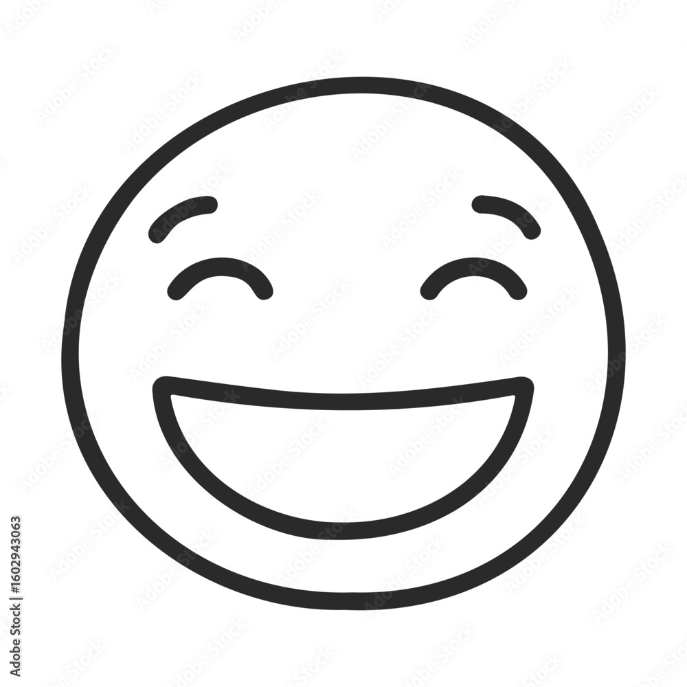 Poster simple smiling face emoji in black and white line art – stock vector icon in line style