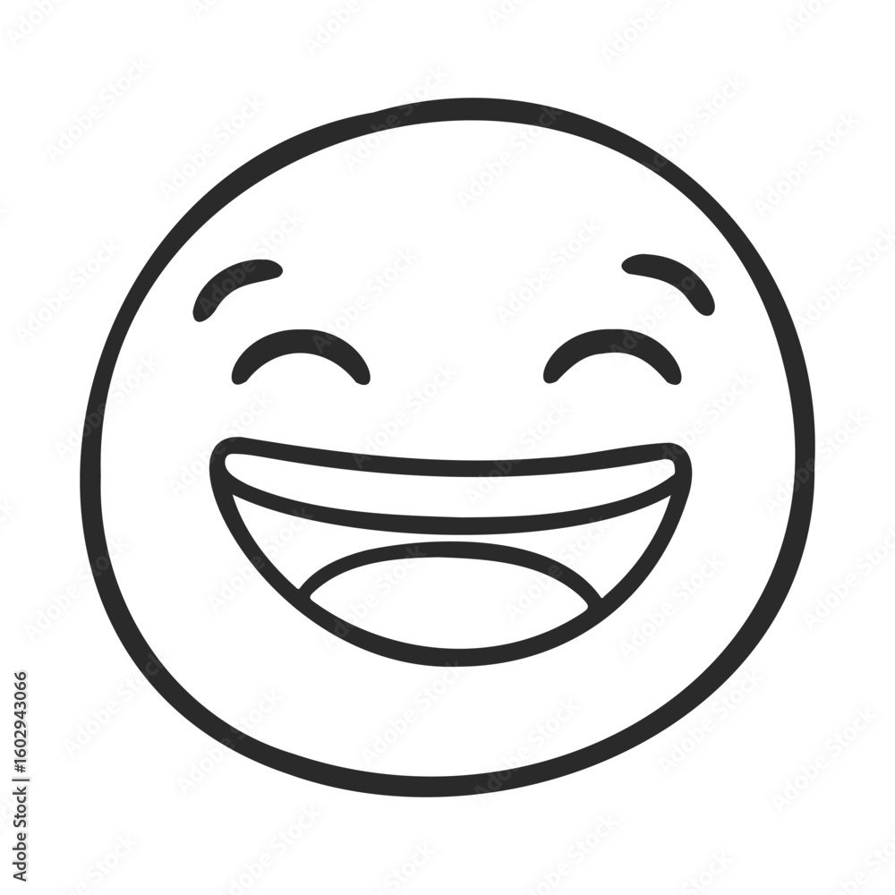 Poster simple black and white happy emoji with laughing expression – stock vector icon in line style