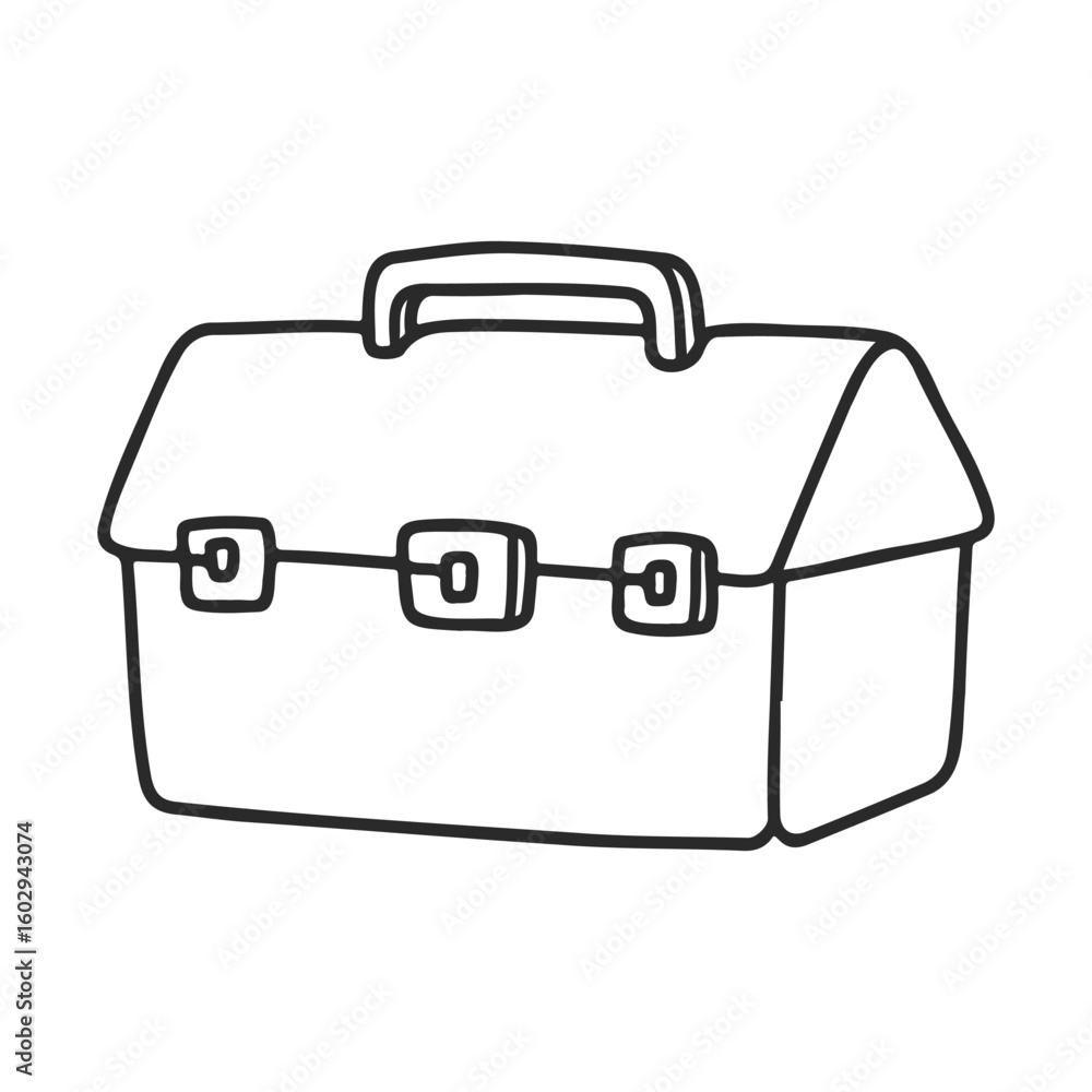 Aufkleber simple black and white toolbox illustration with handle and latches – stock vector icon in line styl