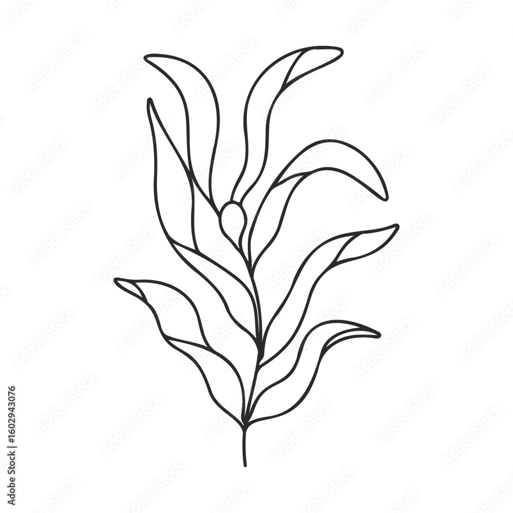 Poster minimalist leaf line art on white background – stock vector icon in line style