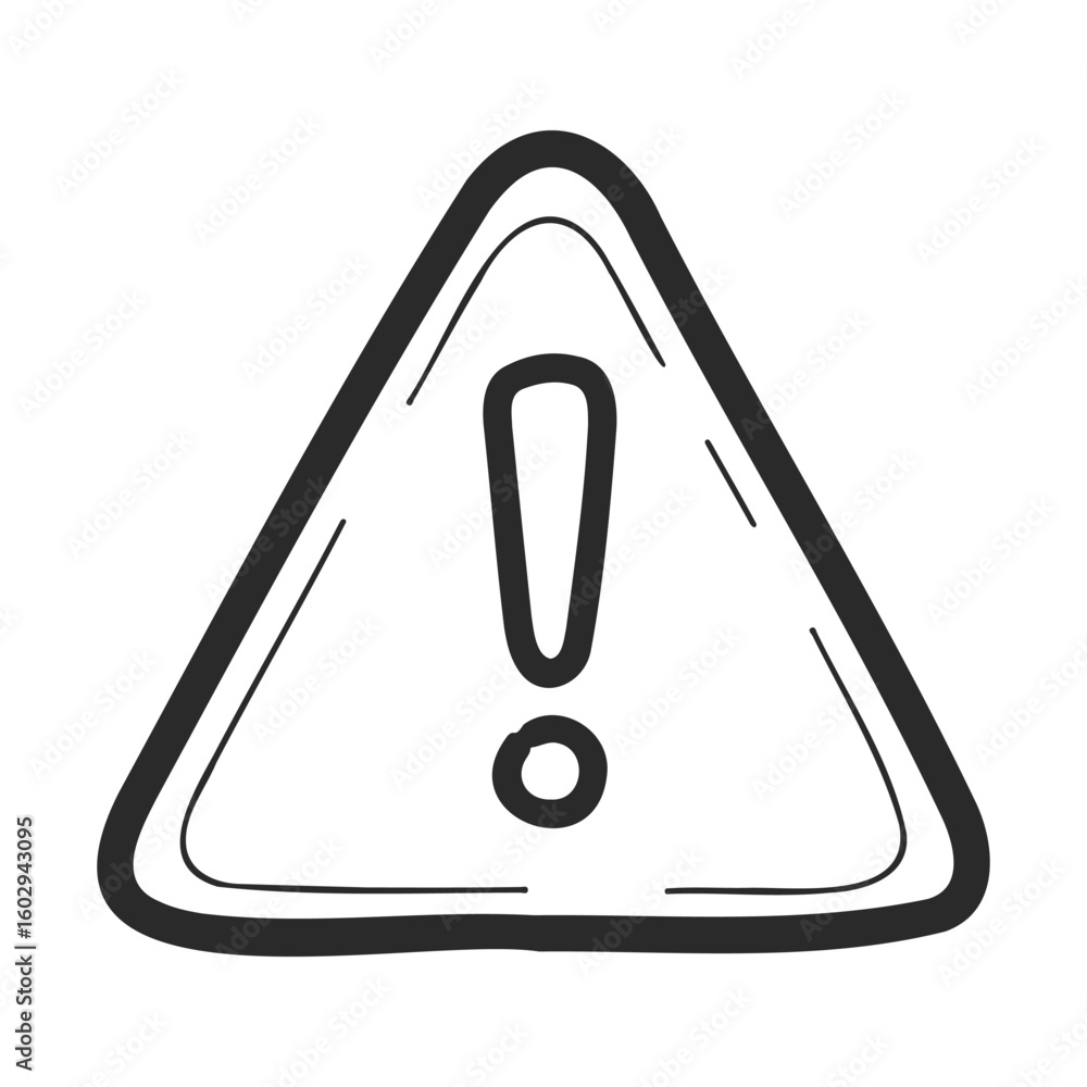 Poster hand-drawn warning sign with exclamation mark inside triangle – stock vector icon in line style