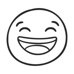 Obraz premium Simple black and white happy emoji with laughing expression – stock vector icon in line style