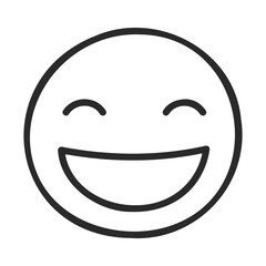 Fototapeta premium Simple happy face emoji with wide smile and closed eyes – stock vector icon in line style