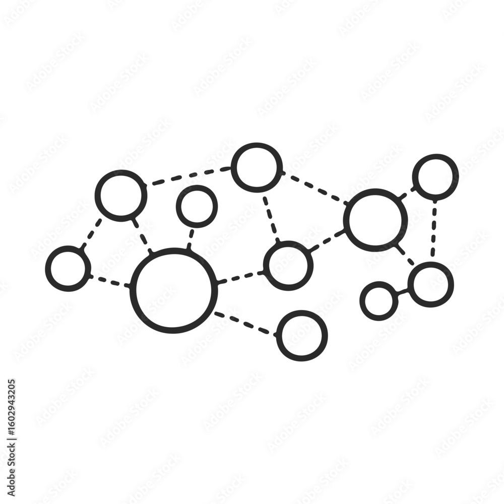 Poster abstract black dotted network with interconnected circles on white background – stock vector icon in