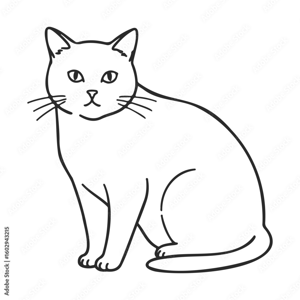 Poster simple outline of sitting cat with whiskers and paws in minimalist style – stock vector icon in line
