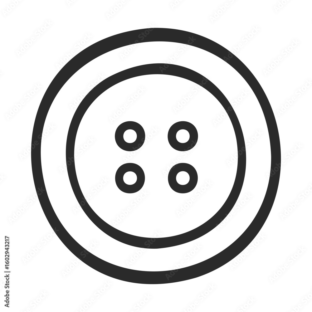 Aufkleber simple black and white circular button icon with four holes and dual outline – stock vector icon in 