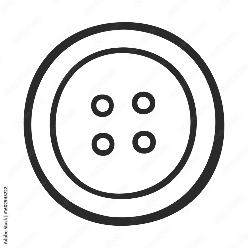Poster black and white button icon with four holes on white background – stock vector icon in line style