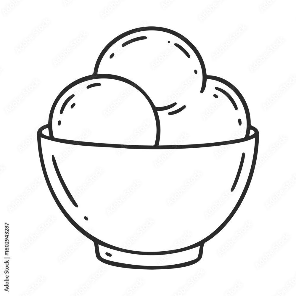Poster outline of ice cream bowl with three scoops – stock vector icon in line style