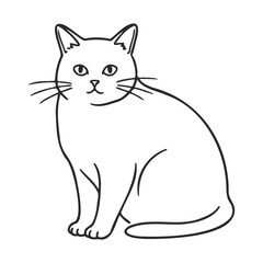 Obraz premium Simple cat line art drawing of sitting feline with whiskers and tail – stock vector icon in line style