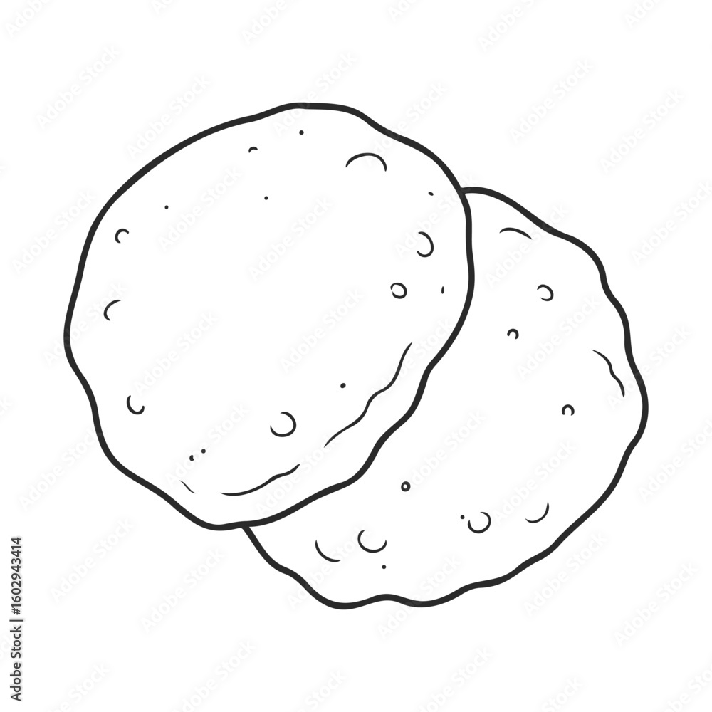 Poster two simple black and white hand-drawn cookies on a plain background – stock vector icon in line styl