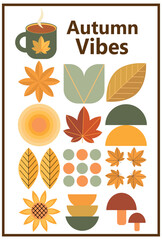 Autumn simple poster set. Autumn flyer set of designs Scandinavian mosaic. Banner autumn elements. Autumn design poster. Vector illustration.