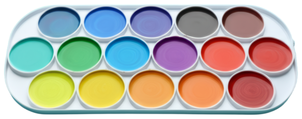 A colorful watercolor paint set on a solid background, transparent background png