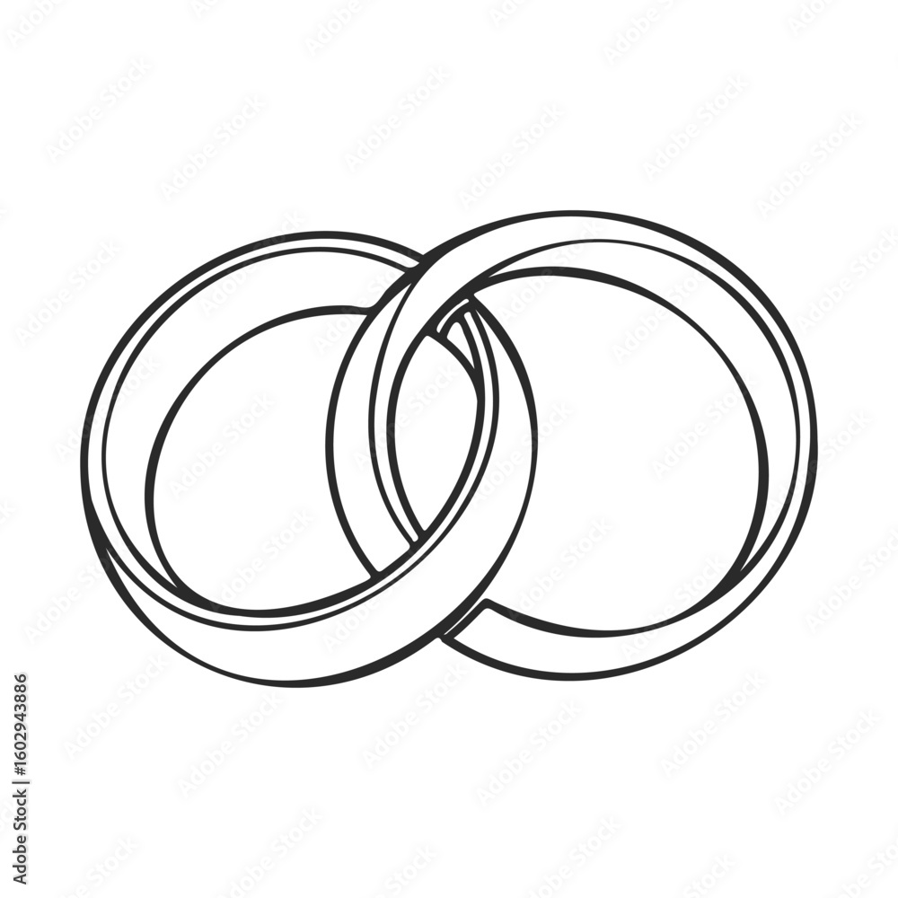Poster minimalist outline of interlocking wedding rings symbolizing marriage and unity – stock vector icon 