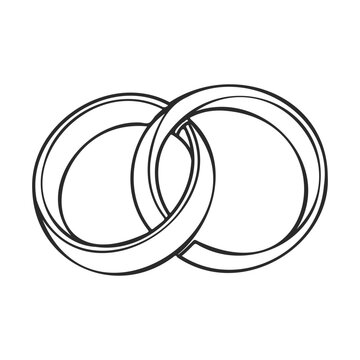 Minimalist outline of interlocking wedding rings symbolizing marriage and unity &ndash; stock vector icon in line style
