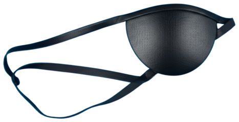 Black eye patch with strap on a blue background, transparent background png