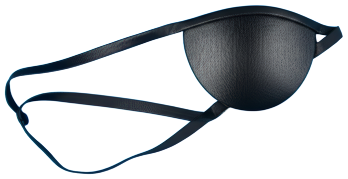 Black eye patch with strap on a blue background, transparent background png