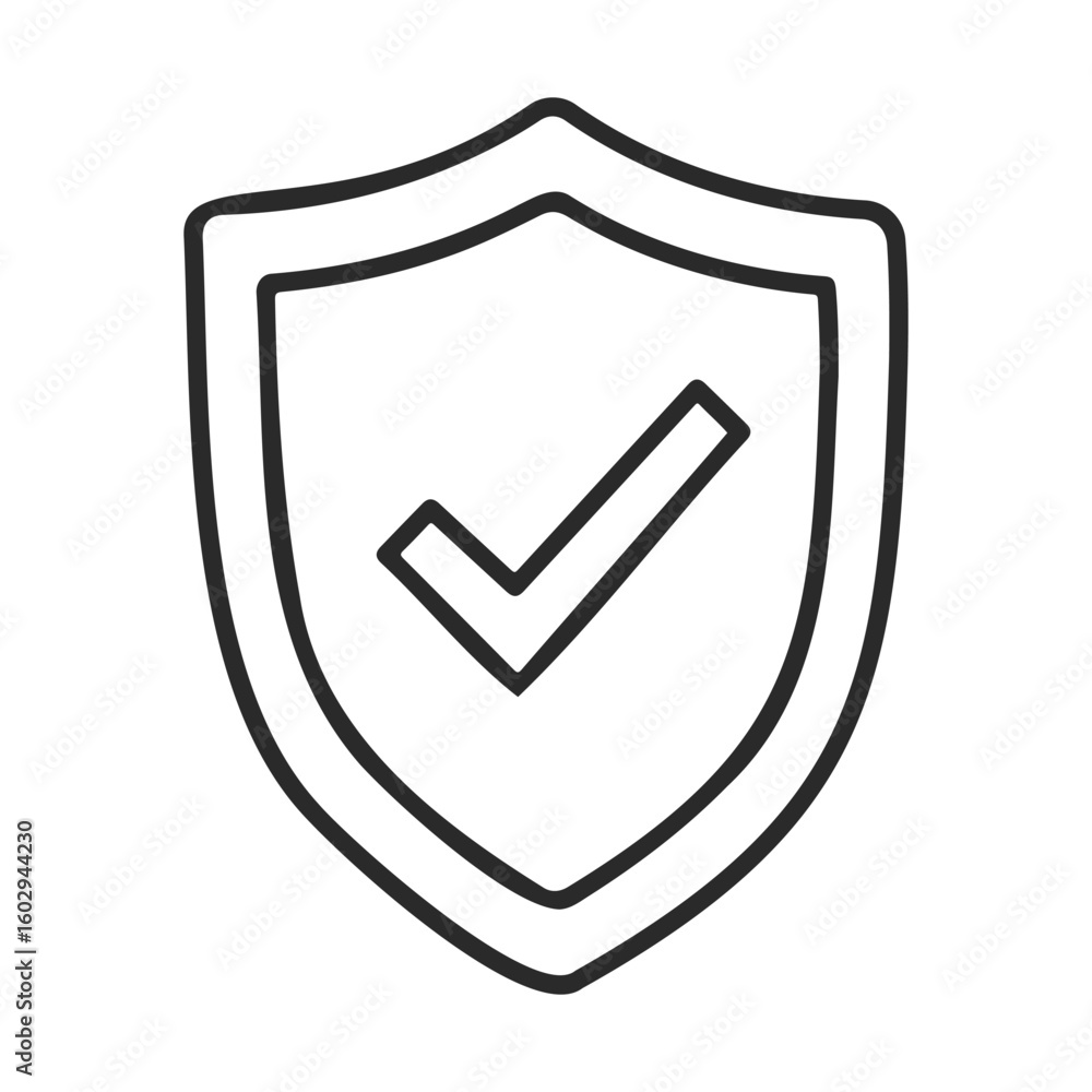 Poster security shield icon with check mark for protection and safety – stock vector icon in line style