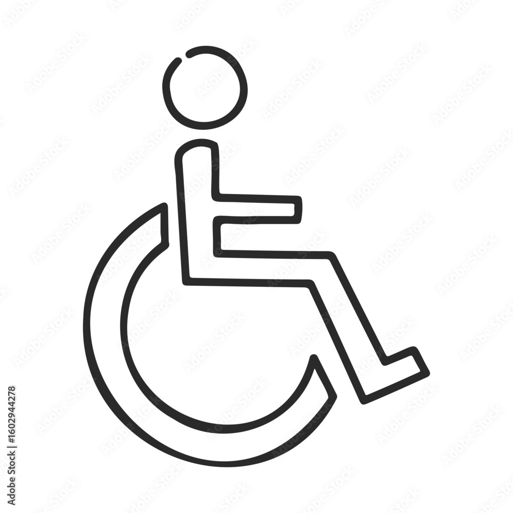 Poster symbol for accessibility: wheelchair user icon in black line art style – stock vector icon in line s
