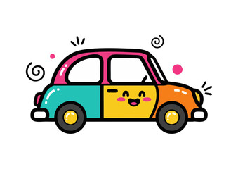 Obraz premium Cartoon colorful car illustration with a cheerful face