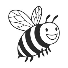 Obraz premium Happy cartoon bee with smiling face and striped body – stock vector icon in line style