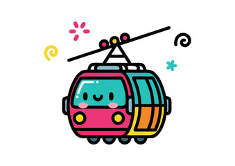 Cartoon gondola illustration with a cheerful face and vibrant colors 