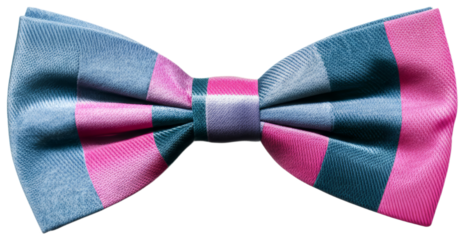 A fashionable striped bow tie in pink and blue colors, transparent background png
