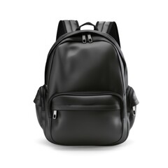 A black backpack with zippers against a white background