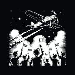 Airplane flying over crowd waving flags biplane vintage aircraft