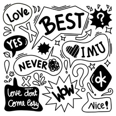 Hand drawn speech bubbles in different and unique styles