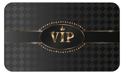 VIP card on black background with elegant black and gold design. Premium gold invitation for club members, casino. Vector illustration.