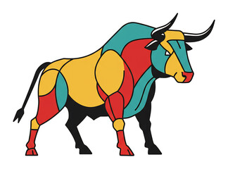 力強い雄牛 カラフル幾何学模様