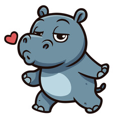 Fototapeta premium Cartoon hippo kiss love heart illustrations