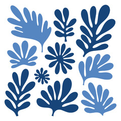 Blue abstract organic shapes and floral elements on white background vector