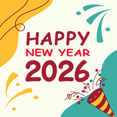 2026 Happy New Year Vector Logo Design – Festive Holiday Typography Art for Greeting Cards & Decor