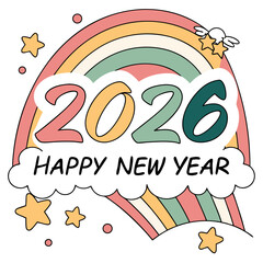 2026 Happy New Year Vector Logo Design – Festive Holiday Typography Art for Cards, Posters, Decor