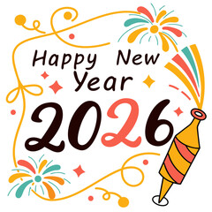 2026 Happy New Year Vector Logo Design – Festive Holiday Typography Art for Cards, Banners, and Decor