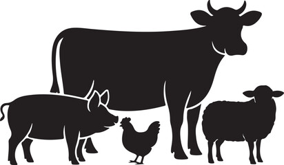 Farm animal group silhouette vector illustration design