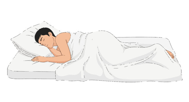 Peaceful Man Sleeping Comfortably in Bed, Embracing Rest and Relaxation. Ideal for Lazy Day, Health, and Wellness.