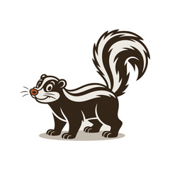 Stylized skunk with bushy striped tail and brown fur animal wildlife