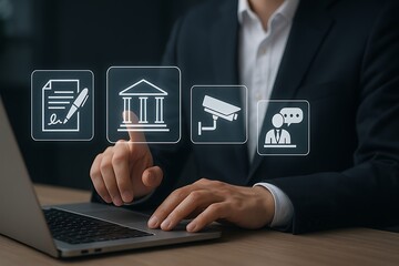 Digital Interface with Legal, Surveillance, and Public Service Icons