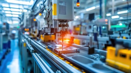 A modern, automated assembly line for consumer electronics with minimal human oversight.