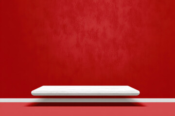 White shelf on an empty red wall background