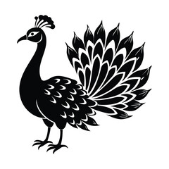 Artistic Peacock Silhouette with Fanned Feathers and Ornamental Details