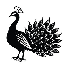 Artistic Peacock Silhouette with Fanned Feathers and Ornamental Details