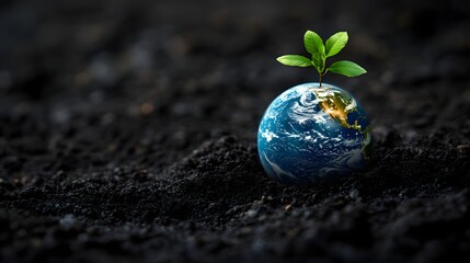 "Earth Day Banner - Blue Planet with Young Plant Growth"

