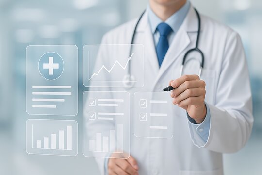 Doctor Analyzing Digital Health Data on Virtual Interface