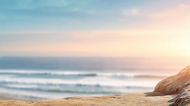 A tranquil ocean scene with a rocky outcrop. - Powered by Adobe